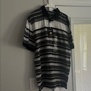 Claiborne Black and White Striped Polo Shirt